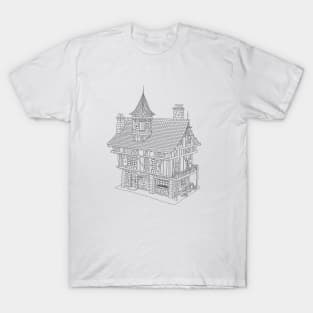 Fantasy-Inspired Medieval House Line Drawing T-Shirt
